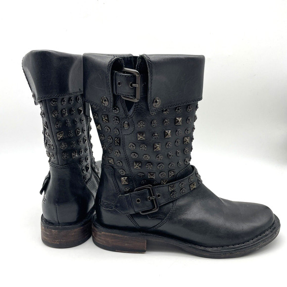 UGG Australia Conor 1003605 Studded Black Leather & Shearling Mid Calf Boots US7 - Picture 9 of 16
